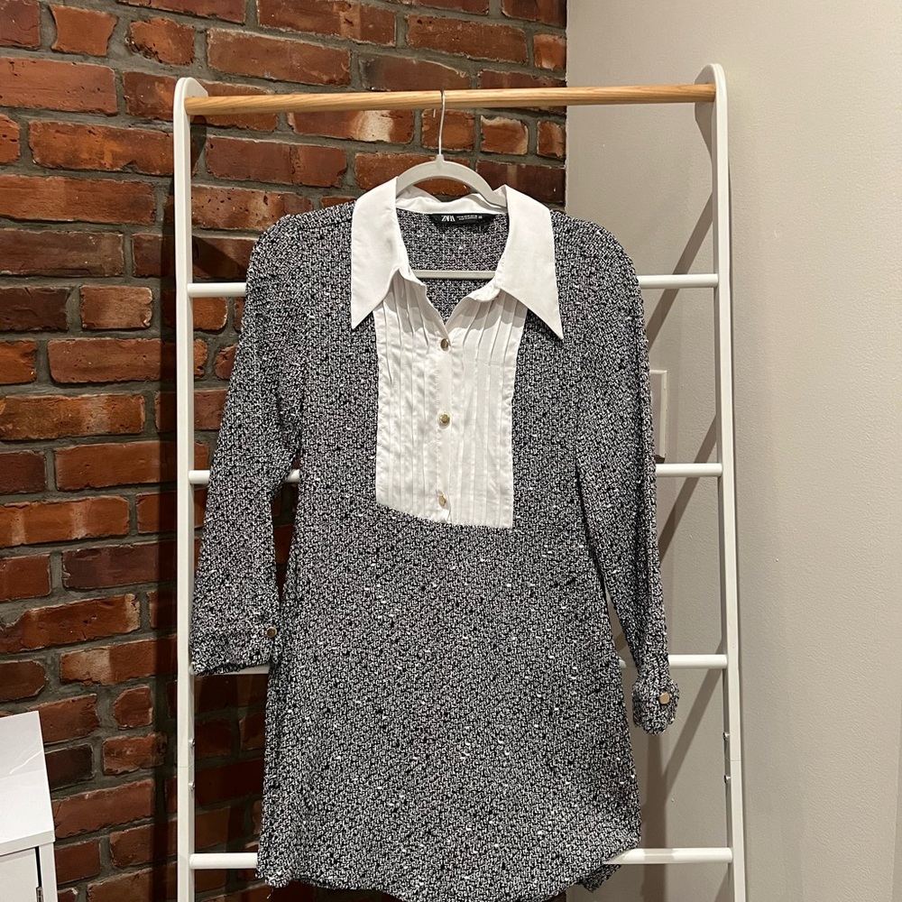 PREPPY COLLARED SWEATER DRESS BUTTON UP ZARA